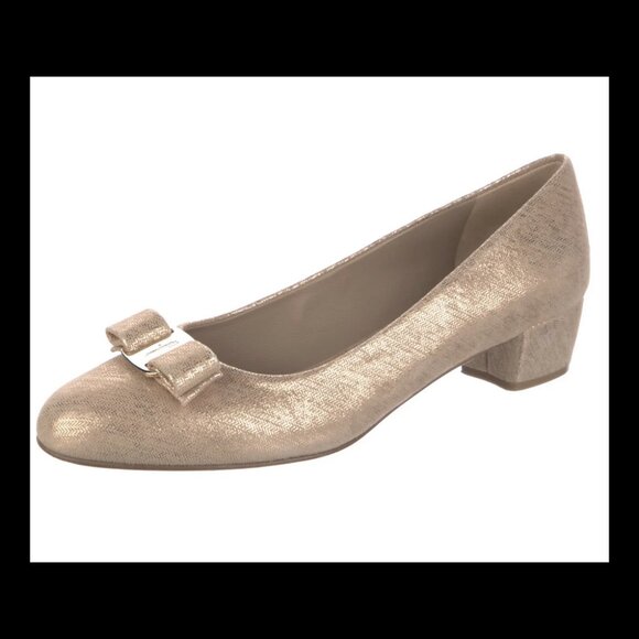 Ferragamo Rose Gold Vara Bow Pumps - Picture 2 of 5